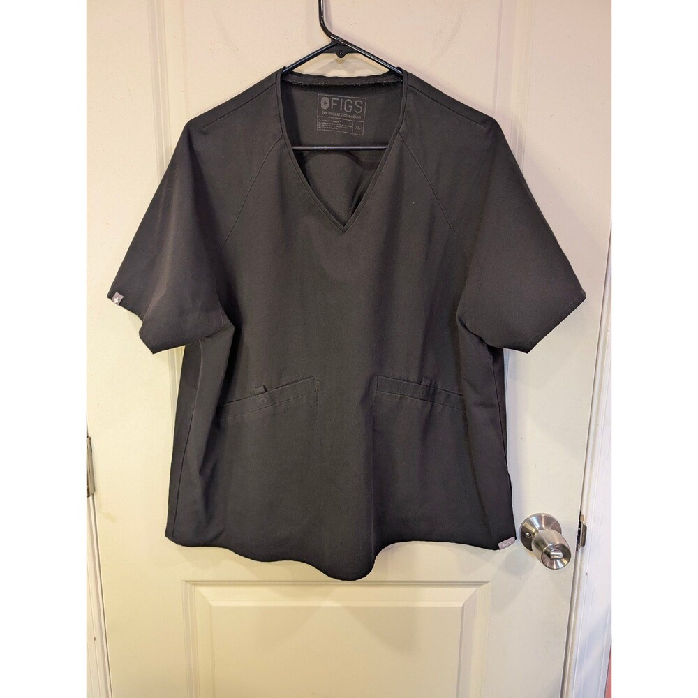 Women's FIGS Scrub Top Short Sleeve V-Neck Two Pockets Black XL - Picture 2 of 5